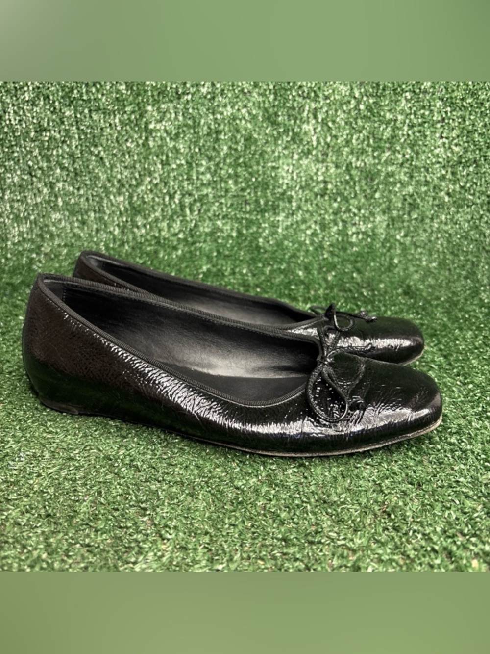 M Gemi The Danza Ballet Flats Black Patent Leather Square Toe Bow Women's Size 6